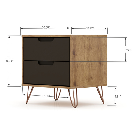 Manhattan Comfort Rockefeller Dresser and Nightstand Set, Nature and Textured Grey 104GMC7